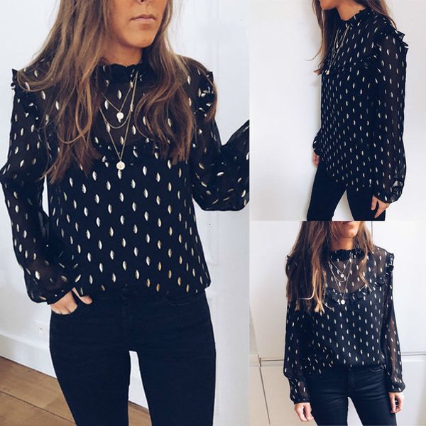 

womens clothing elegant women chiffon ruffled solid long sleeve blouse summer casual loose pullover drop shipping, White