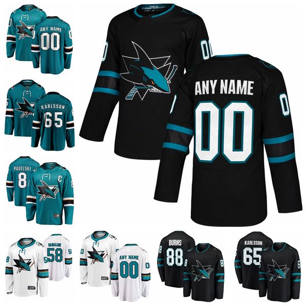 

san jose sharks jersey drilling 88 brent burns 39 logan couture 65 erik karlsson mens customize any number any name hockey jerseys, Black;red