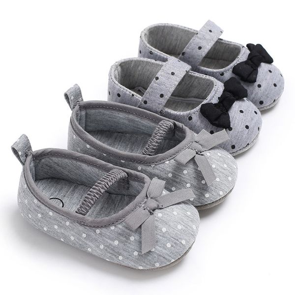 

grey polka dot butterfly-knot cotton fabric girl shoes 2 colors spring autumn hook & loop soft sole first walkers princess shoes