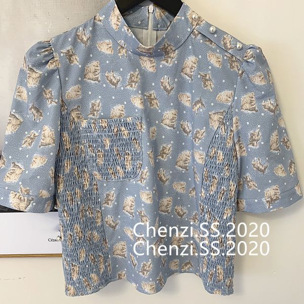 

women's t-shirt xz700213 design sense cheongsam collar cat print women 2021 summer hong kong flavor retro foreign small man age, White