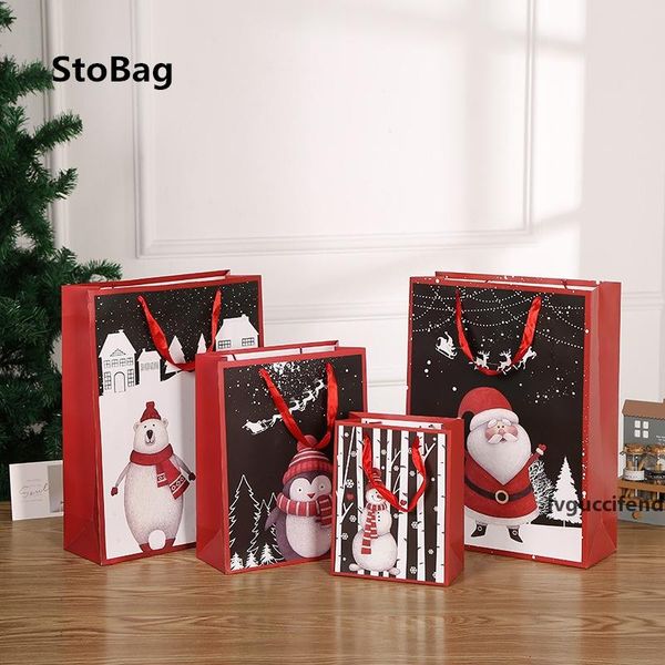 

stobag 12pcs red handle paper bags christmas diy handmade cookies candy package gift bag child favor party decorating