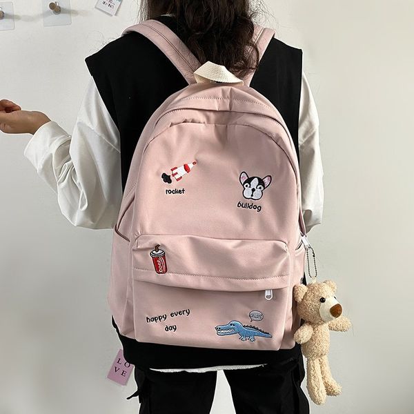 

nylon female embroidery backpack cute new women school bag teenage book ladies backpack college student girl bags fashion 2020