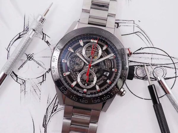 

new calera 01 table diameter 45mm, wrist 17cm, custom core hollow design, designer watches movement watches, Slivery;brown