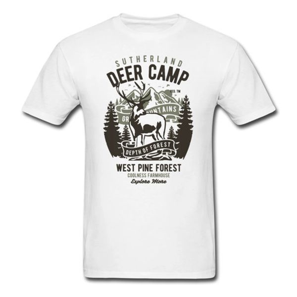 

sutherland deer hunter camp-west pine forrest men's t-shirt, Gray;blue