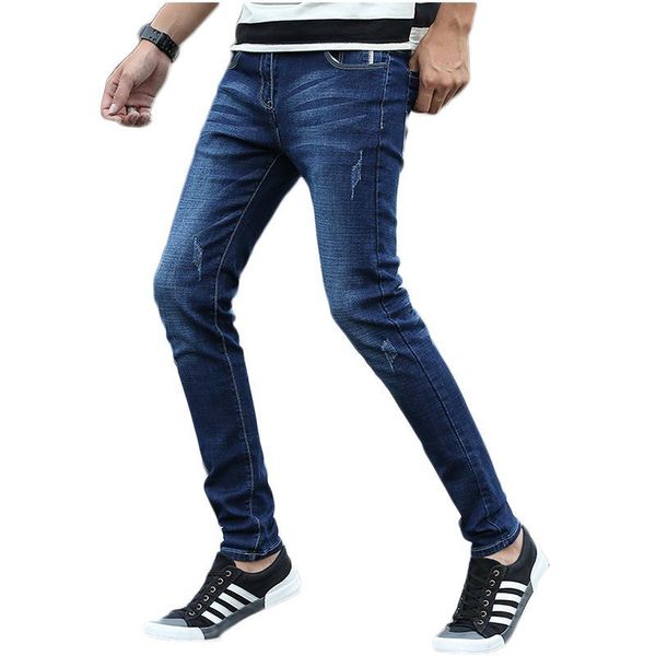 

men pencil pants slim jeans men new casual stretch jeans, Blue