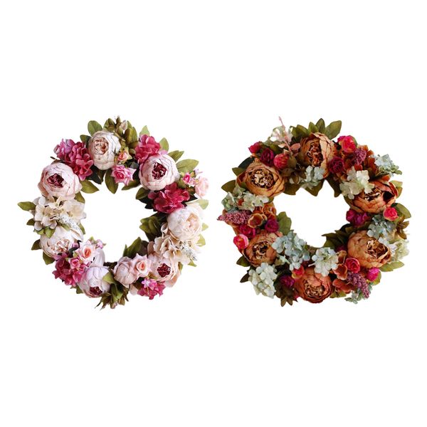 

2x artificial flower wreath garland home front door wedding party decors