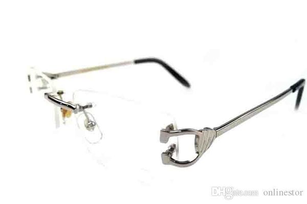 

vintage oversized rimless sunglasses clear lenses gold silver metal temples sun glasses for men women eyewear female oculos de sol, White;black