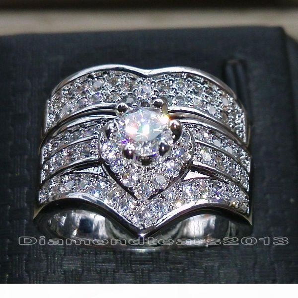 

victoria wieck luxury jewelry brand desgin 10kt white gold filled round cut sapphire cz diamond wedding bridal rings set for women size 5-11, Slivery;golden