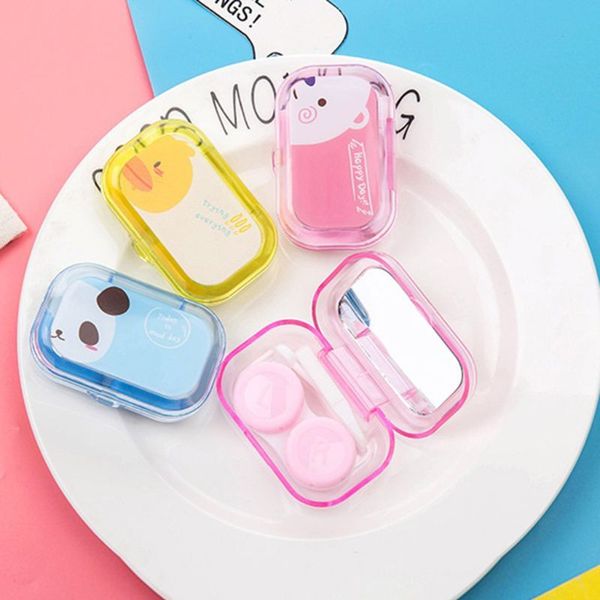 

portable girls cartoon cute contact lens case candy color companion care box x7ya, Silver