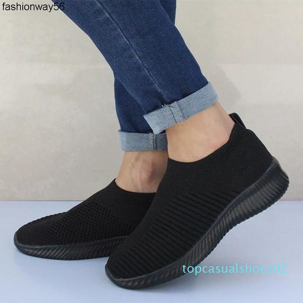 

2019 women shoes summer casual flats women shoes knitting sock sneakers loafers ladies moccasins plus size 43 t02, Black