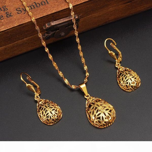 

s lovely water d pendant necklace earrings set petal 14 k fine yellow gold filled trendy party jewelry sets for women gift, Silver