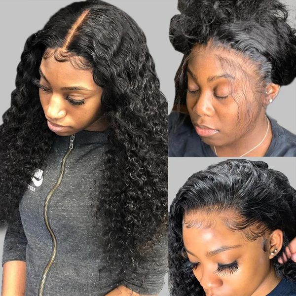 

curly human hair wig deep wave curly lace front wig 13x6 hd lace front human hair wigs remy 360 lace frontal wig 150%, Black