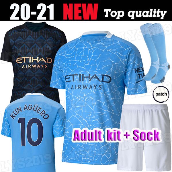 

new 20 21 sterling de bruyne кун агуэро манчестер футбол джерси город 2020 2021 sane иисус футбол рубашки мужские наборы равномерная дома, Black