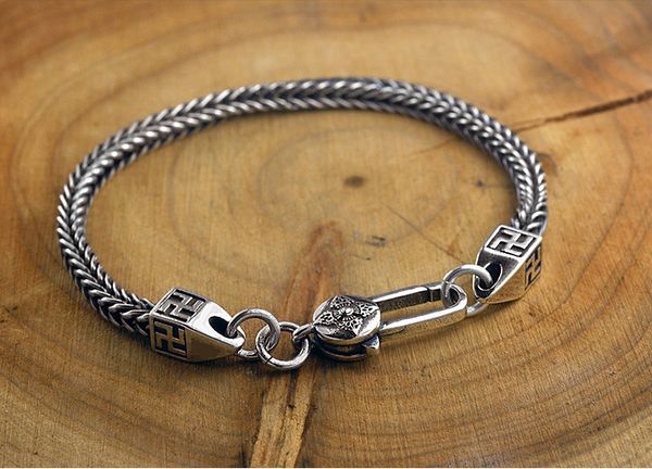 

925 sterling silver men's bracelet buddhism mantra bless chain bracelets fine jewelry punk religious trendy gift party, Black