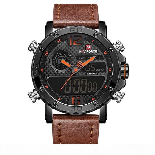 

mens watches to designer men leather sports watches men's quartz led digital clock waterproof military wrist watch, Slivery;brown