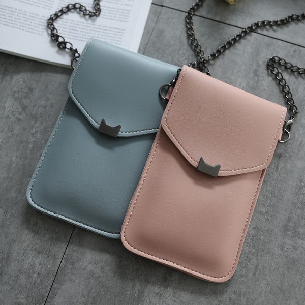 

cat ear transparent touch screen simple mobile phone bag 2020 women messenger bags small flap bag mini shoulder bag