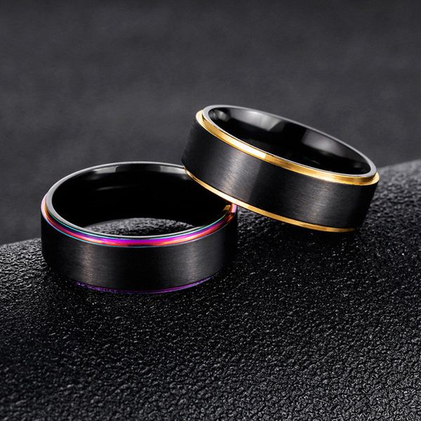 

rainbow gold side brush ring black stainless steel wedding ring band rings fashion jewelry for women men gift will and sandy dropship 080464, Silver