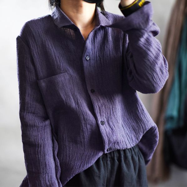 

women linen spring autumn vintage shirt blouse ladies retro casual thin female 2020 flax blouse shirts, White