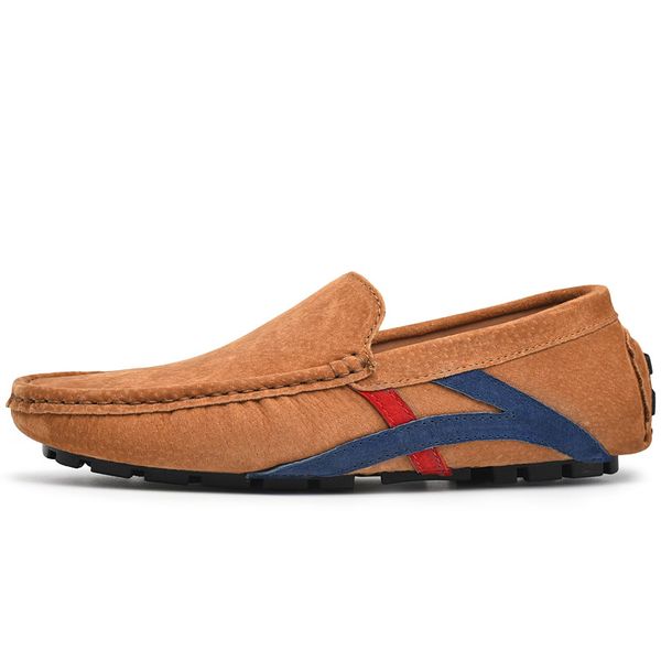 

марка лето высокого качества мягкий плоский кожаные ботинки человек вскользь вождения обувь скольжения на ленивый мужчины квартиры мокасины, Black