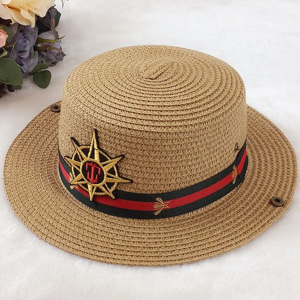 

korean new children's compass sunscreen compass cap flat cap straw outdoor sunshade parent-child hat flat hat, Blue;gray