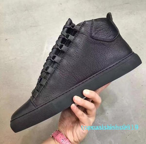 

high with luxurious arena sneaker flat super quality leather women,men outdoor kanye west fashion trainer lace up flats38-46 c14, Black