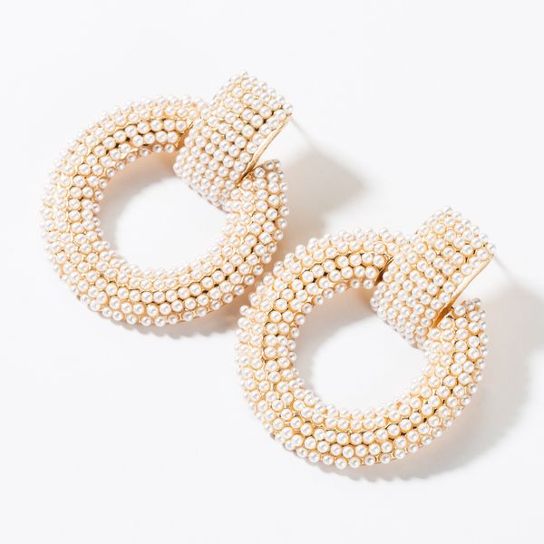 

exaggerated round alloy with pearl earrings female temperament super fairy earrings fashion all-match ins style, Golden