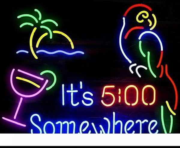 

new it's 5 o'clock somewhere real glass neon sign light beer bar sign send need p 19x15