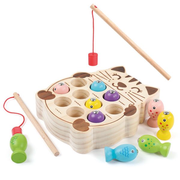 

preschool wooden montessori toys magnetic fishing game cat puzzle early education digit toy for baby boy girl no box t200801