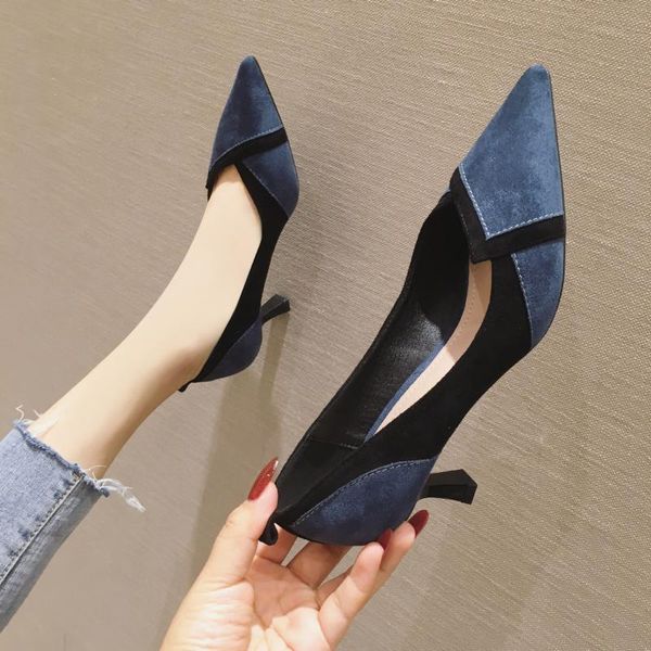 

women's high-heeled shoes thin heeled tip in her suede rubber women shoes high heel womens kitten heels woman, Black
