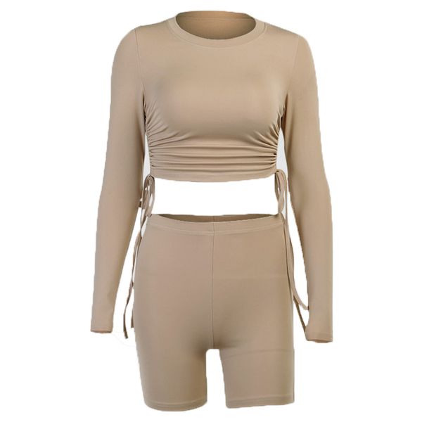 

fanco women 2 piece set side drawstring sports stitching shorts 2020 female autumn new fashion street t-shirt suit and short, White