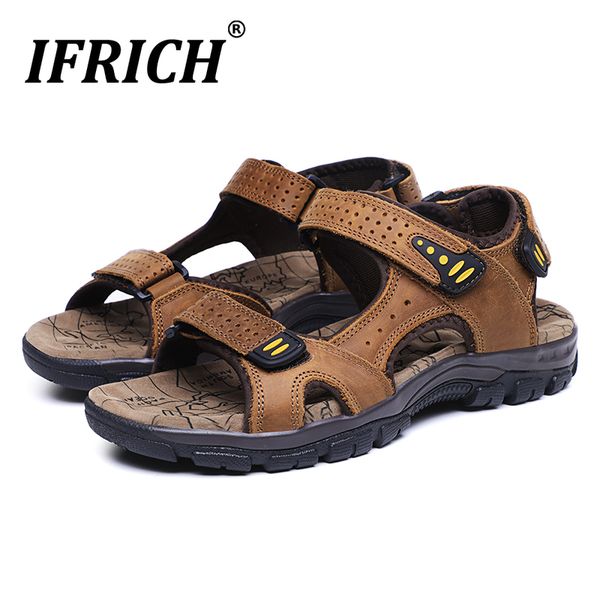 

new arrival summer sandals for men black brown beach shoes man ankle-wrap leather sandal mens hook & loop man trekking sandals