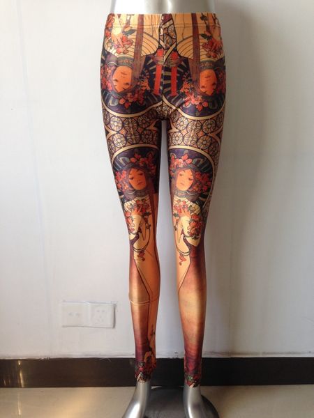 

3d digital printed glossy flesh-colored flower nun pants digital tight pants tight leggings lgs3016, Black;white