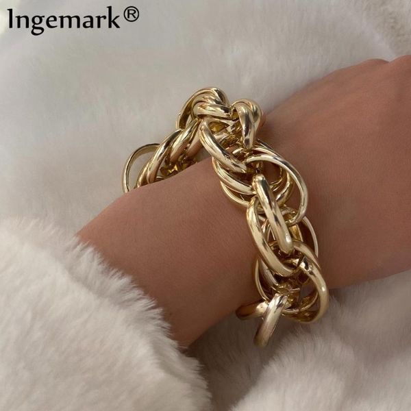 

ingemark punk twisted chunky chain bracelets for women 2020 fashion boho big thick iron link bracelet bangles men hand jewelry, Black
