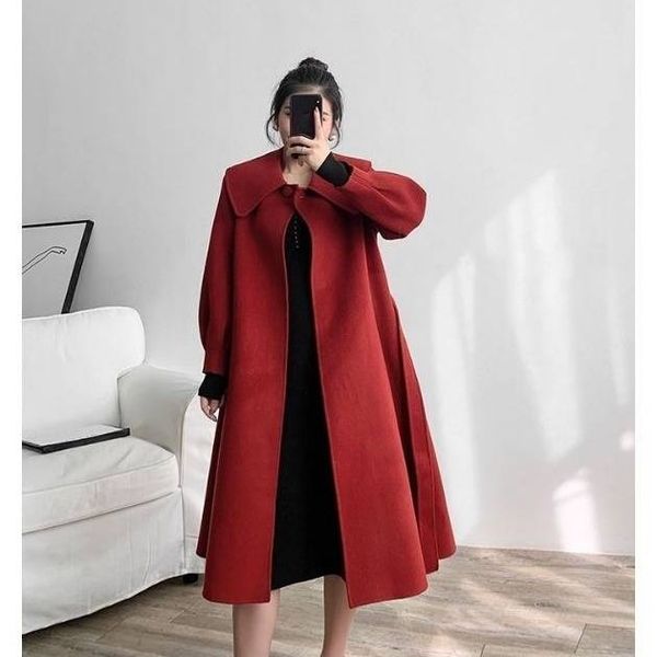 

women 2020 spring autumn fashion single button turn-down collar coat female sashes long overcoat ladies tunic woolen jackets l79, Black