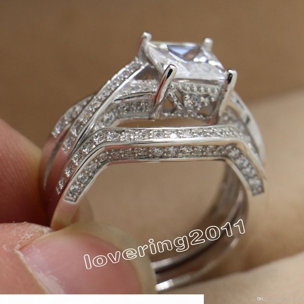 

r size 6 -10 retro jewelry 10kt white gold filled white z gem women wedding simulated diamond wedding ring set gift, Silver