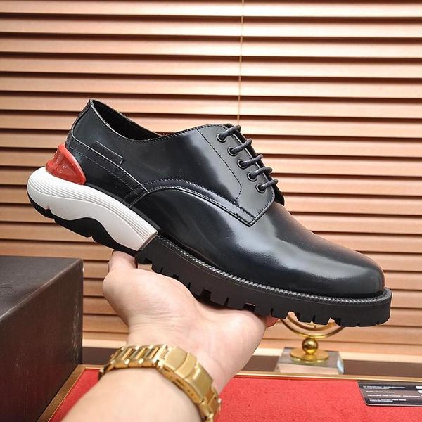 

derby shoes comfortable mens shoes british style men leather dress for male wedding formal flats round toe lacing office work shoes, Black