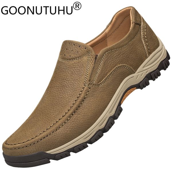 

2020 style men's shoes casual genuine leather loafers male classic khaki brown slip on shoe man outside shoes for men size 36-46, Black