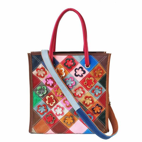 

johnature 2020 new vintage genuine leather plaid women bag casual tote color matching soft cowhide handbag leisure shoulder bag