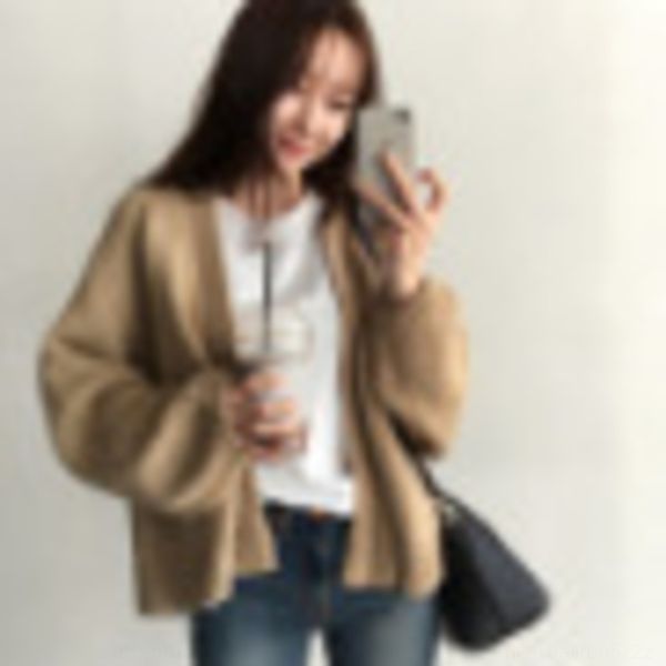 

2020 осень новый корейский стиль моды ленивый свободный короткий вязаный кардиган пальто свитер свитер пальто студент женщина, White;black