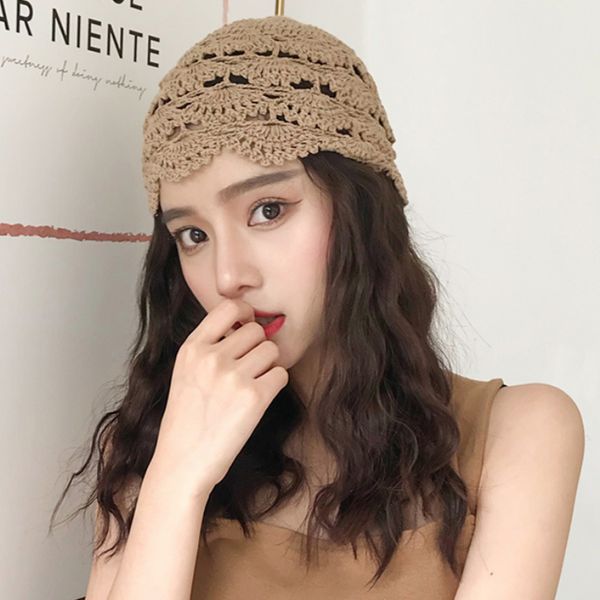 

ht3165 women hat breathable hollow spring summer beanie hat vintage crochet flower women benaies ladies knitted skullies beanies, Blue;gray