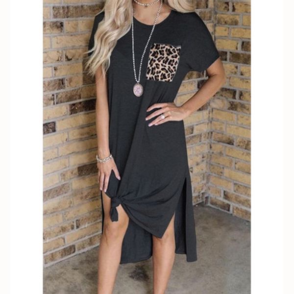 

women short sleeve dress women designer casual dress 2020 new summer split ladys leopard pocket dresses fashion style daily clothing