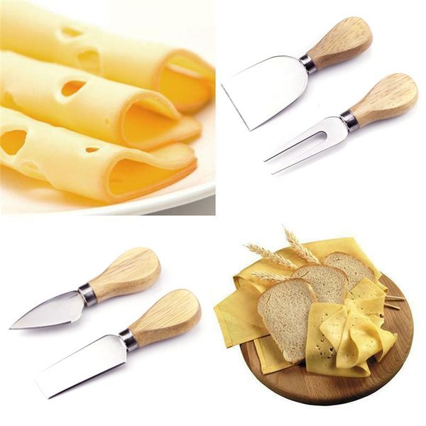 

4pcs/lot wood handle sets bard set oak bamboo cheese cutter knife slicer kit kitchen cheedse cutter useful cooking tools