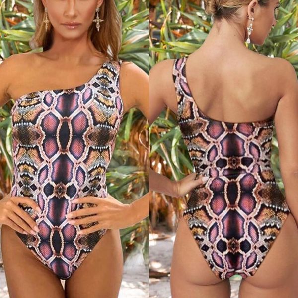 

bikinis women 2020 new one shoulder swimwear snake print swimsuit bandage bathing suits beach wear biquini female, White;black
