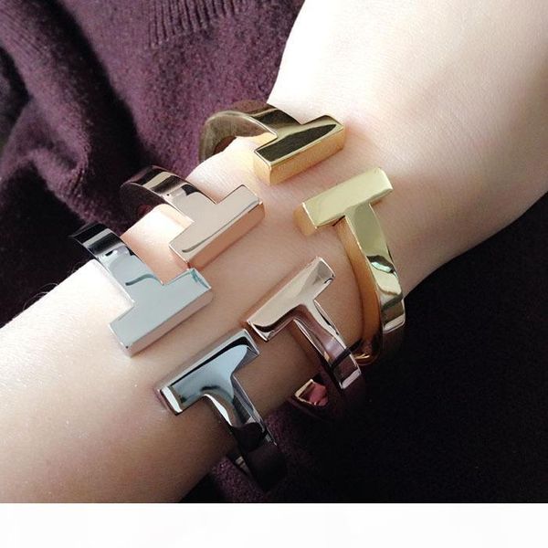 

fine titanium steel jewelry street beat star neutral wind thick double t-shaped simple opening symmetrical bracelet, White