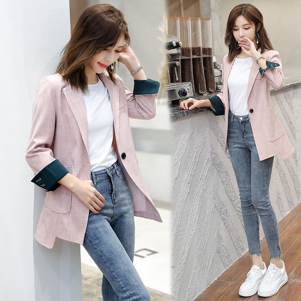 

2019 autumn new korean style fashion temperament mid-length slim fit small coat suit women's coat casual suit fashion, White;black