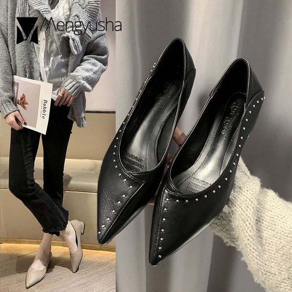 

british studs patchwork loafers femme slip on elegant offices ladies shoes sewing shallow mouth pointed toe work shoes for women, Black