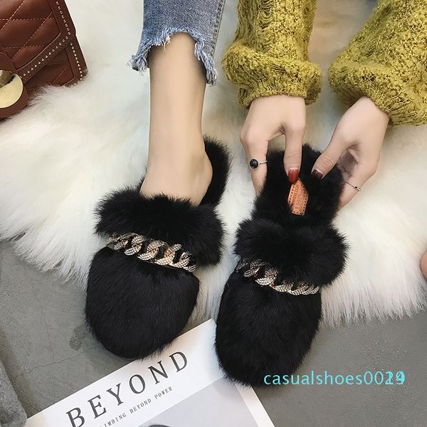 

autumn and winter fur shoes 2018 new net red fur slippers women wear fashion shoes lamb cotton drag half drag c29, Black