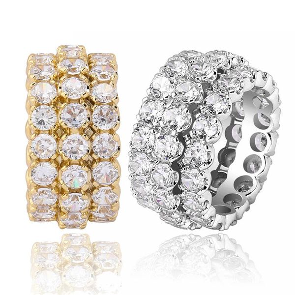 

новое прибытие 18k позолоченный iced out цирконий mens женщин хип-хоп обручальное кольцо группа bling алмазный палец ювелирные подарки для п, Golden;silver