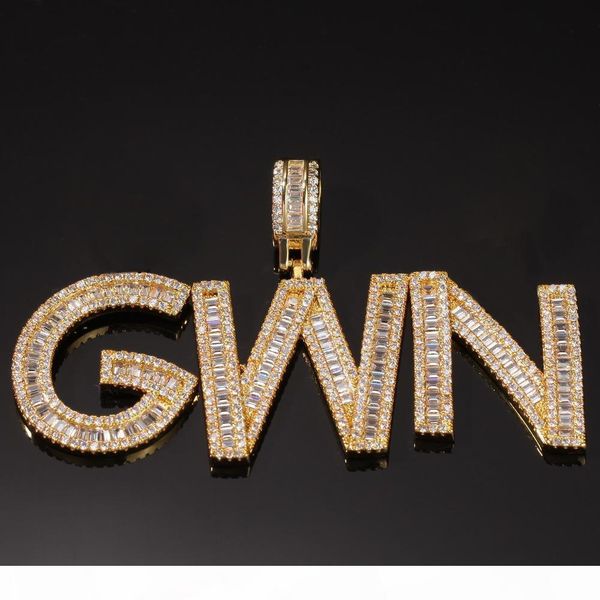 

hip hop custom name baguette letters pendant necklace with rope chain gold silver bling zirconia men pendant jewelry
