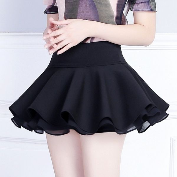 

women ruffle pleated short skirt chiffon stretchy waist a line skater mini skirt 2020 drop shipping, Black